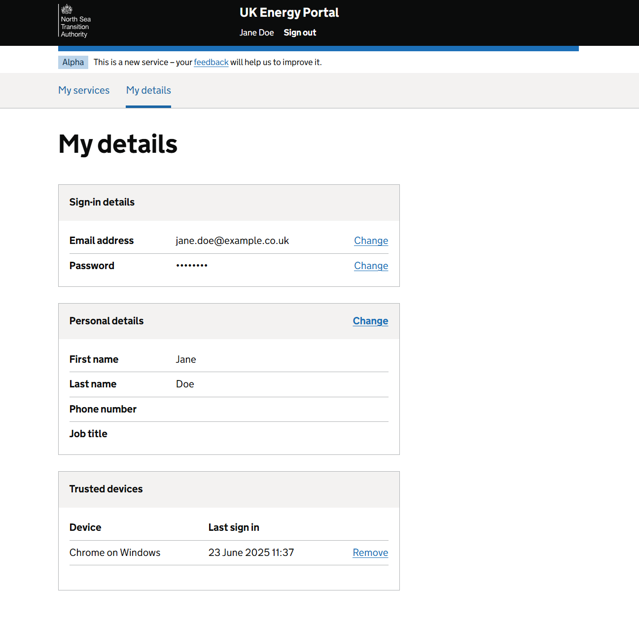 My details page
