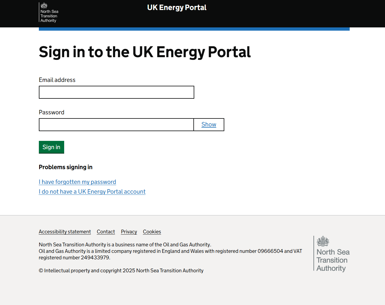 Sign in page